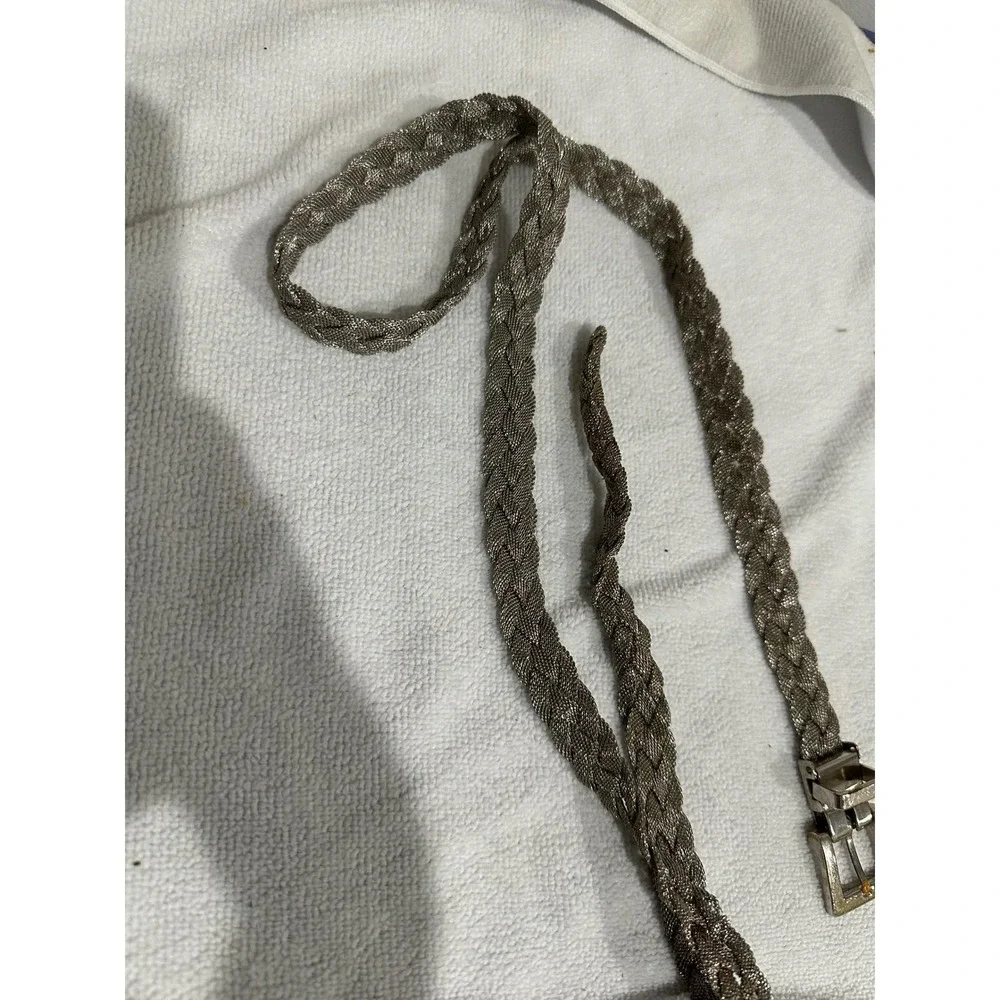 Womens Vintage Braided Chain Belt Metallic‎ Silver Adjustable Dressy Fashion